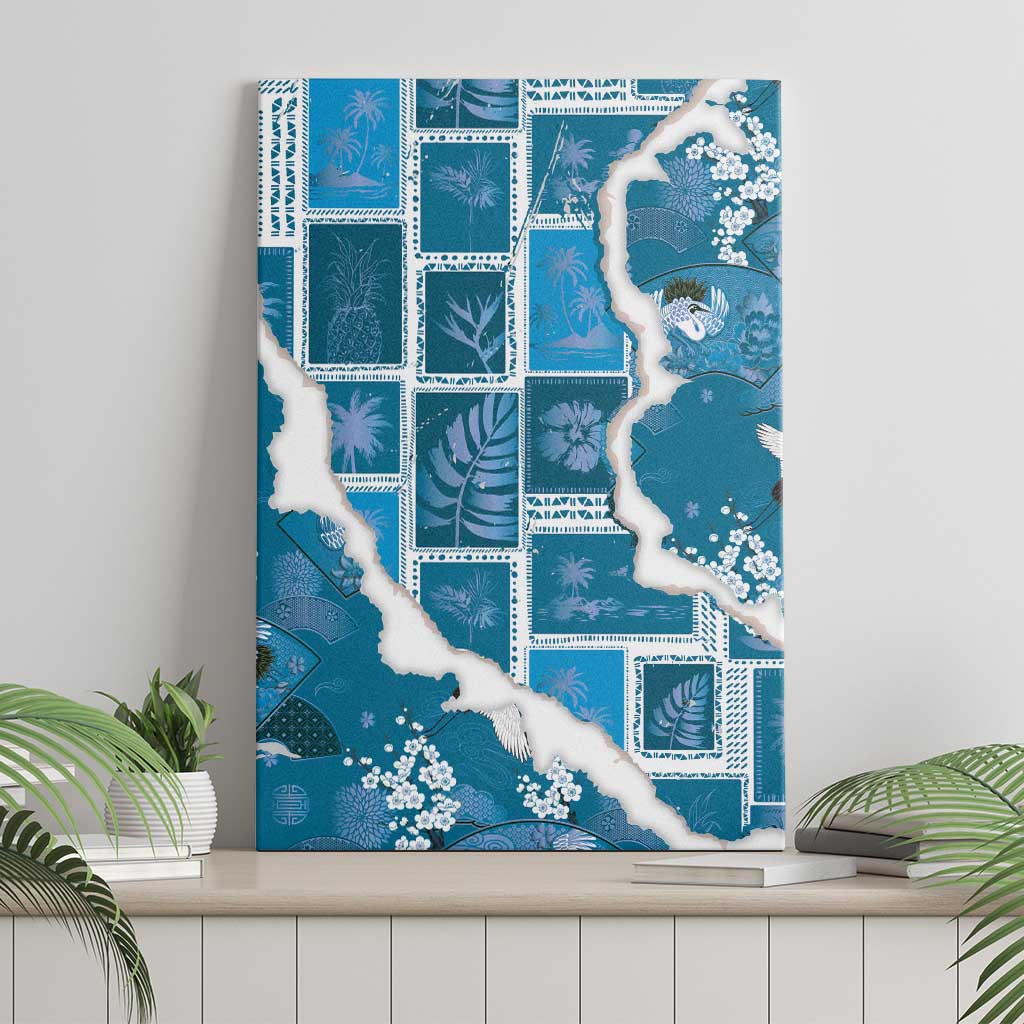 Hawaii Japanese Culture Blue Canvas Wall Art Spring Cranes Aloha Pattern LT01 - Polynesian Pride