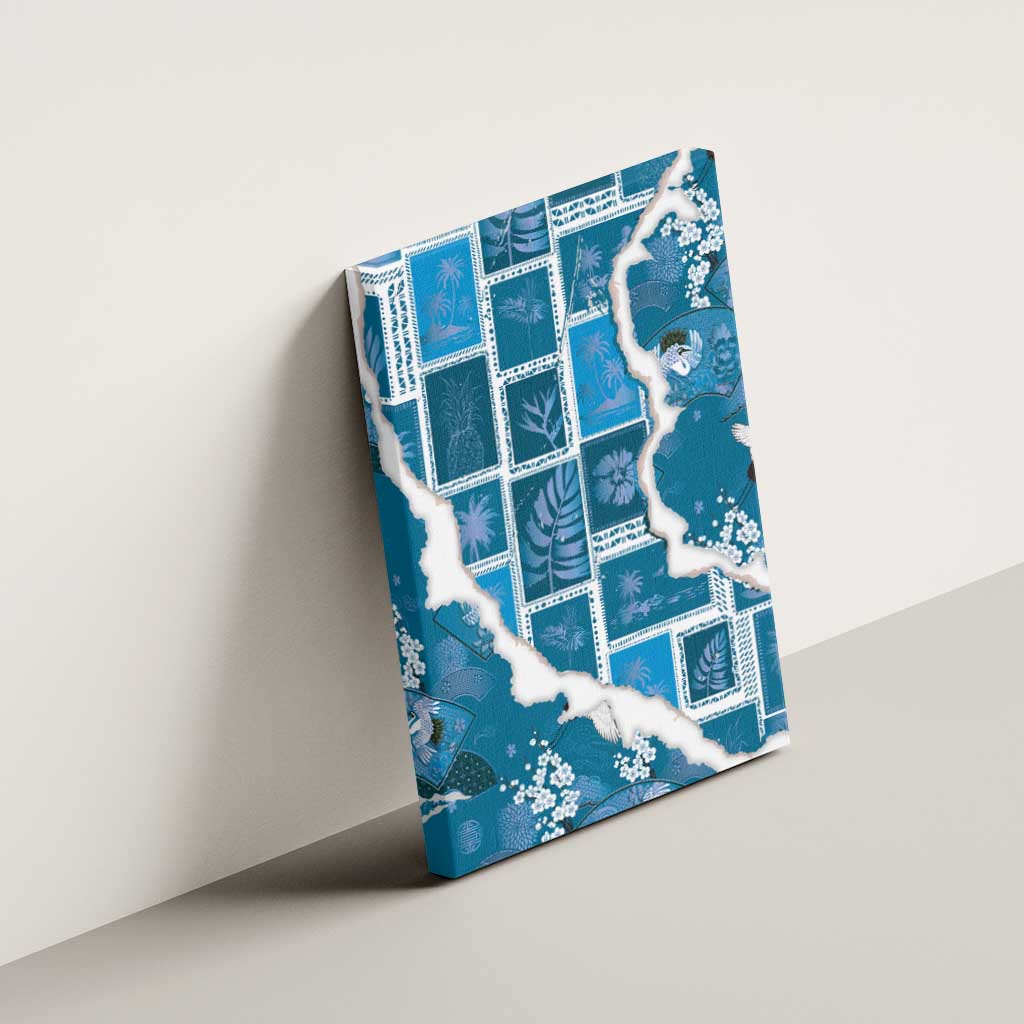 Hawaii Japanese Culture Blue Canvas Wall Art Spring Cranes Aloha Pattern LT01 - Polynesian Pride