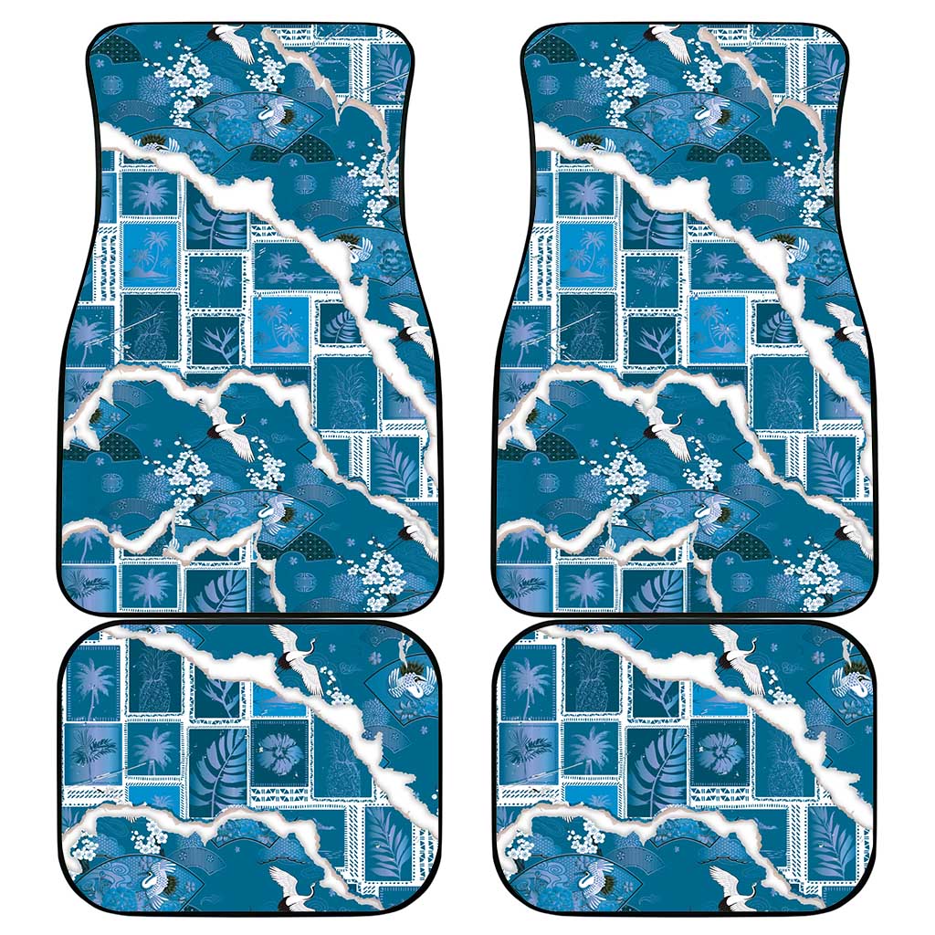 Hawaii Japanese Culture Blue Car Mats Spring Cranes Aloha Pattern LT01 - Polynesian Pride
