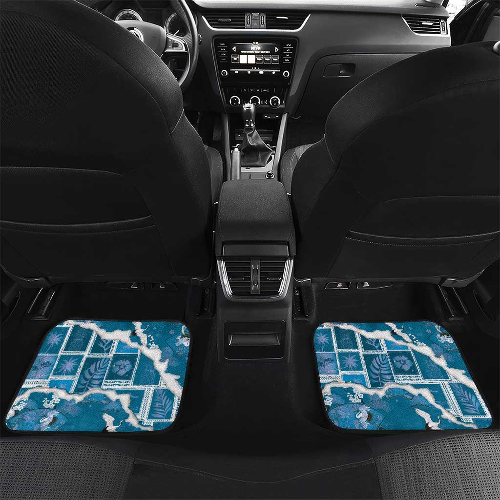 Hawaii Japanese Culture Blue Car Mats Spring Cranes Aloha Pattern LT01 Set 2pcs - Back Blue - Polynesian Pride
