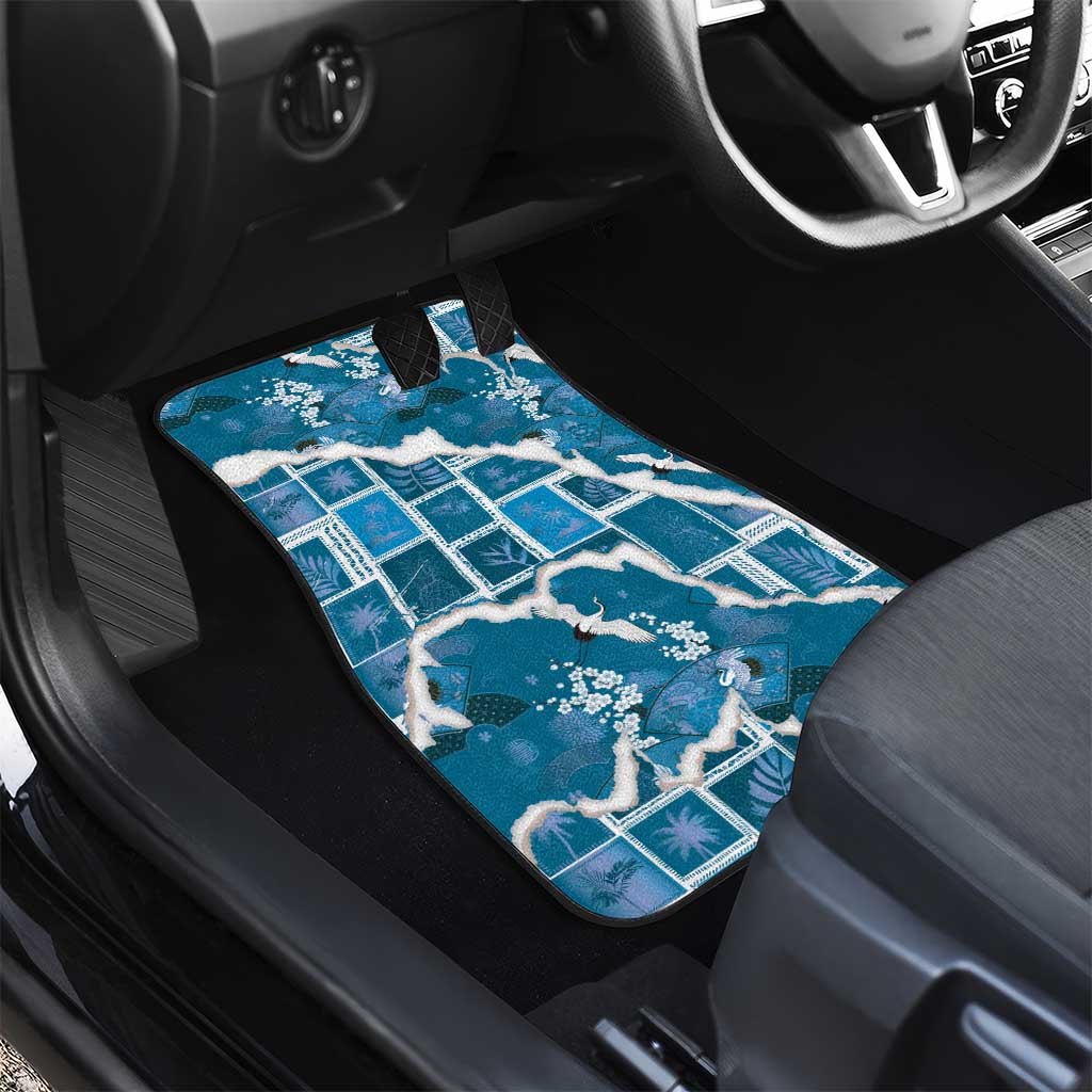 Hawaii Japanese Culture Blue Car Mats Spring Cranes Aloha Pattern LT01 - Polynesian Pride