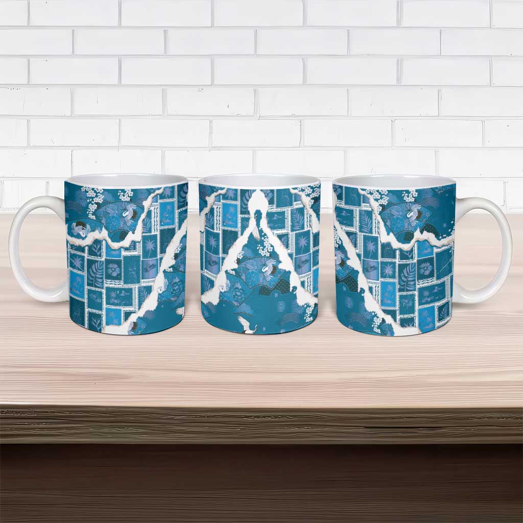 Hawaii Japanese Culture Blue Ceramic Mug Spring Cranes Aloha Pattern LT01 - Polynesian Pride