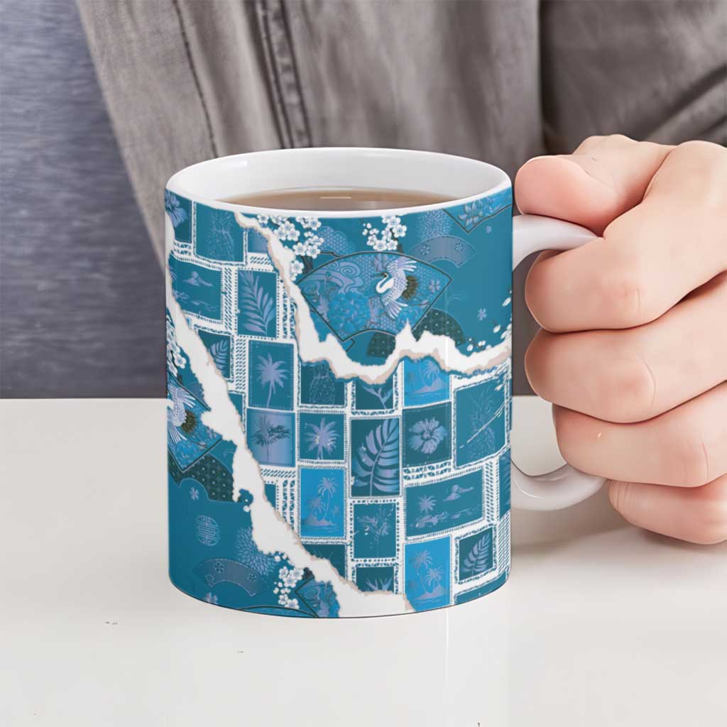 Hawaii Japanese Culture Blue Ceramic Mug Spring Cranes Aloha Pattern LT01 - Polynesian Pride