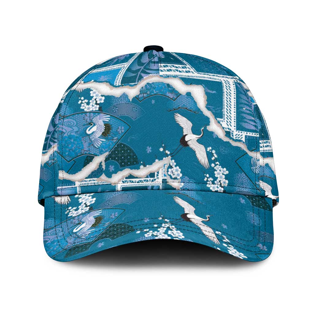Hawaii Japanese Culture Blue Classic Cap Spring Cranes Aloha Pattern LT01 Universal Fit Blue - Polynesian Pride