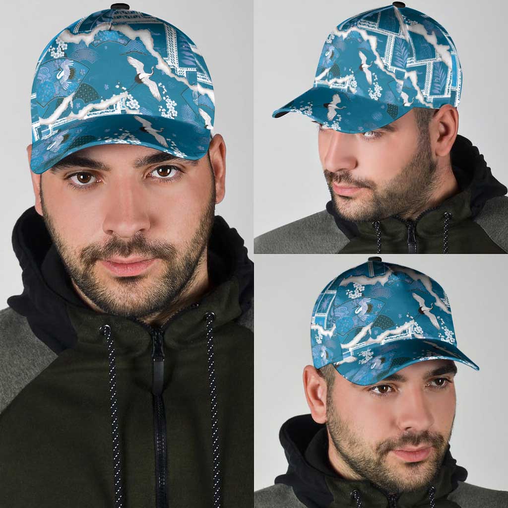 Hawaii Japanese Culture Blue Classic Cap Spring Cranes Aloha Pattern LT01 - Polynesian Pride