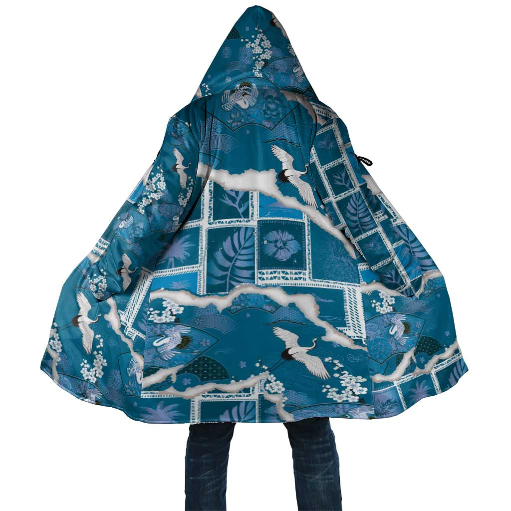 Hawaii Japanese Culture Blue Cloak Spring Cranes Aloha Pattern LT01 Unisex Blue - Polynesian Pride