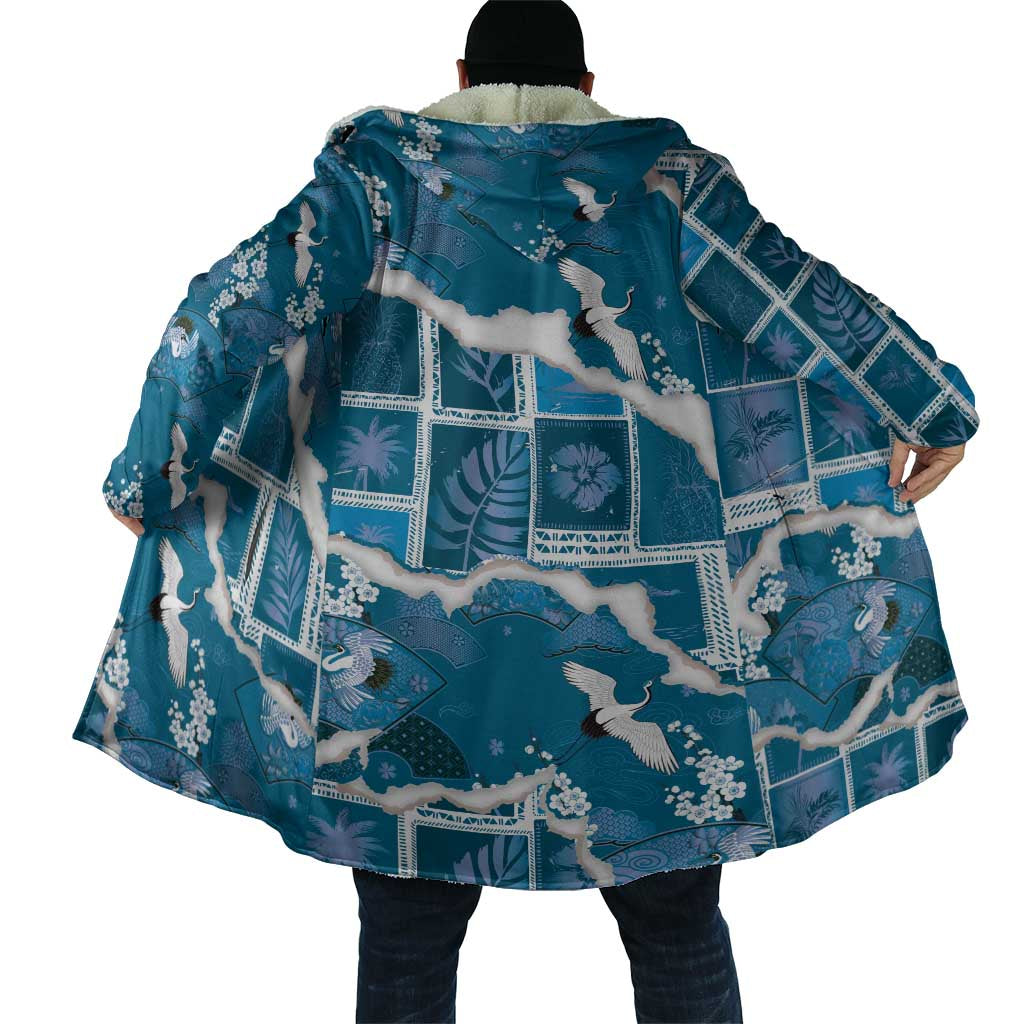 Hawaii Japanese Culture Blue Cloak Spring Cranes Aloha Pattern LT01 - Polynesian Pride