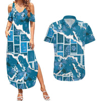Hawaii Japanese Culture Blue Couples Matching Summer Maxi Dress and Hawaiian Shirt Spring Cranes Aloha Pattern LT01 Blue - Polynesian Pride