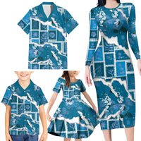 Hawaii Japanese Culture Blue Family Matching Long Sleeve Bodycon Dress and Hawaiian Shirt Spring Cranes Aloha Pattern
