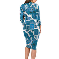 Hawaii Japanese Culture Blue Family Matching Long Sleeve Bodycon Dress and Hawaiian Shirt Spring Cranes Aloha Pattern