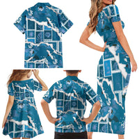 Hawaii Japanese Culture Blue Family Matching Short Sleeve Bodycon Dress and Hawaiian Shirt Spring Cranes Aloha Pattern