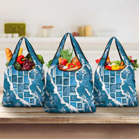 Hawaii Japanese Culture Blue Grocery Bag Spring Cranes Aloha Pattern LT01 3-pack One Size Blue - Polynesian Pride