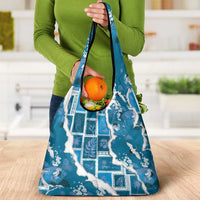 Hawaii Japanese Culture Blue Grocery Bag Spring Cranes Aloha Pattern LT01 - Polynesian Pride