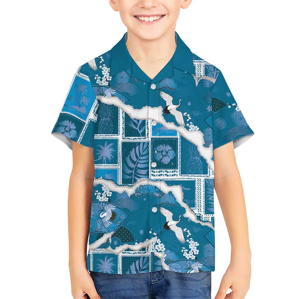 Hawaii Japanese Culture Blue Hawaiian Shirt Spring Cranes Aloha Pattern LT01 - Polynesian Pride