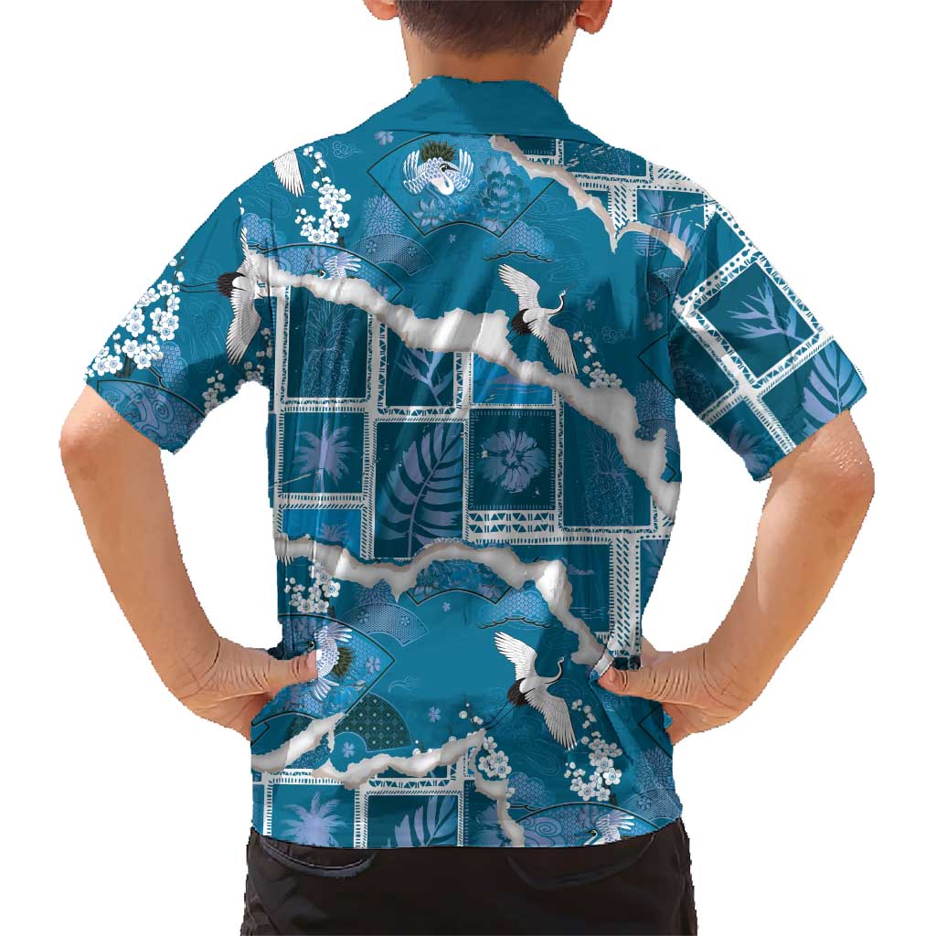 Hawaii Japanese Culture Blue Hawaiian Shirt Spring Cranes Aloha Pattern LT01 - Polynesian Pride