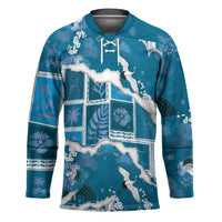 Hawaii Japanese Culture Blue Hockey Jersey Spring Cranes Aloha Pattern LT01 Unisex Blue - Polynesian Pride