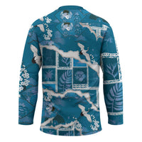 Hawaii Japanese Culture Blue Hockey Jersey Spring Cranes Aloha Pattern LT01 - Polynesian Pride