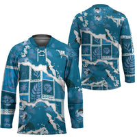 Hawaii Japanese Culture Blue Hockey Jersey Spring Cranes Aloha Pattern LT01 - Polynesian Pride