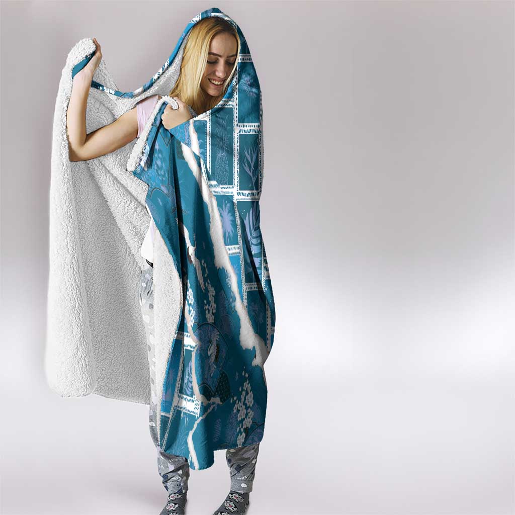 Hawaii Japanese Culture Blue Hooded Blanket Spring Cranes Aloha Pattern LT01 - Polynesian Pride