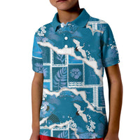 Hawaii Japanese Culture Blue Kid Polo Shirt Spring Cranes Aloha Pattern LT01 Kid Blue - Polynesian Pride