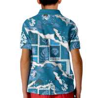 Hawaii Japanese Culture Blue Kid Polo Shirt Spring Cranes Aloha Pattern LT01 - Polynesian Pride