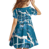 Hawaii Japanese Culture Blue Kid Short Sleeve Dress Spring Cranes Aloha Pattern LT01 - Polynesian Pride