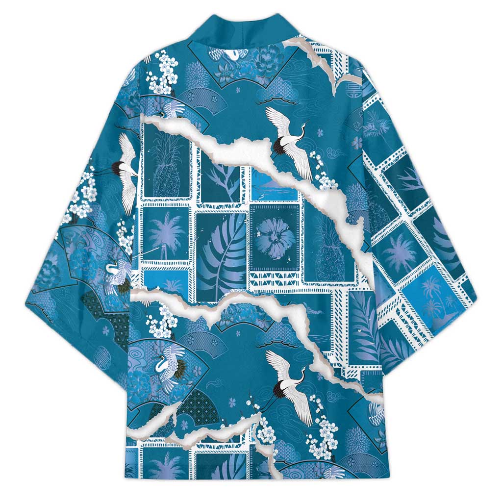 Hawaii Japanese Culture Blue Kimono Spring Cranes Aloha Pattern LT01 - Polynesian Pride