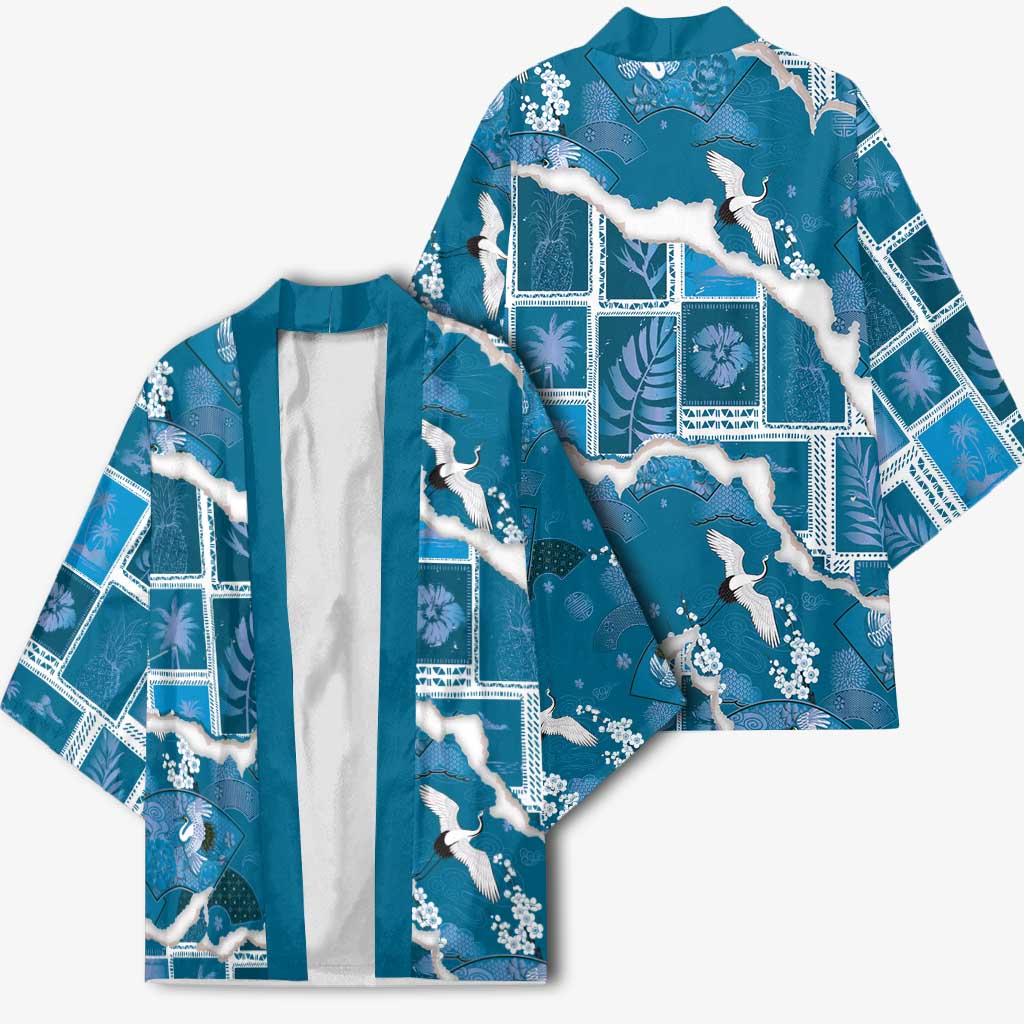 Hawaii Japanese Culture Blue Kimono Spring Cranes Aloha Pattern LT01 - Polynesian Pride