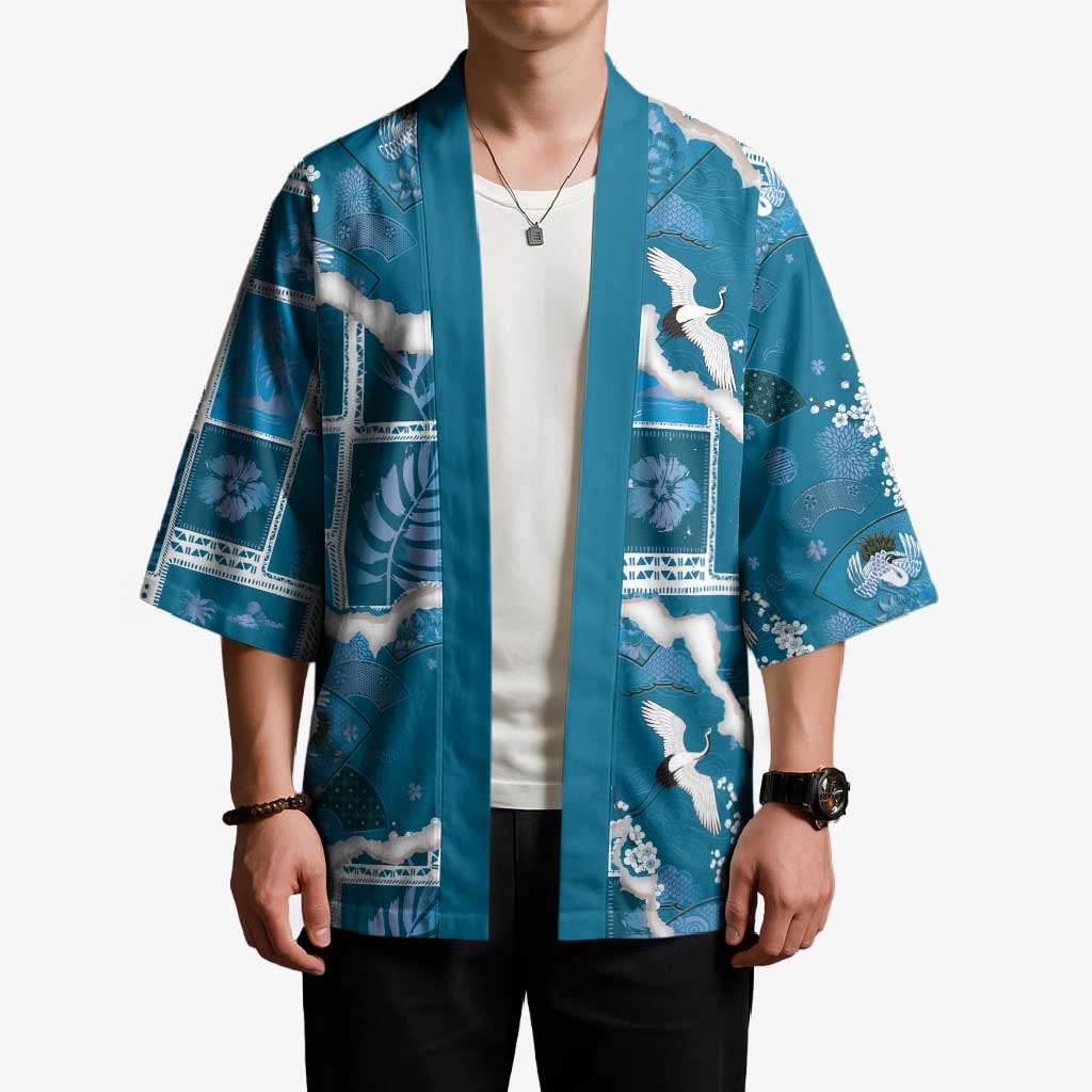 Hawaii Japanese Culture Blue Kimono Spring Cranes Aloha Pattern LT01 - Polynesian Pride