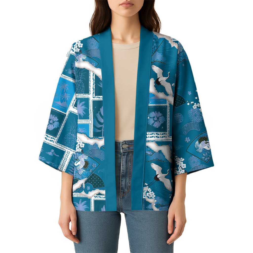 Hawaii Japanese Culture Blue Kimono Spring Cranes Aloha Pattern LT01 - Polynesian Pride