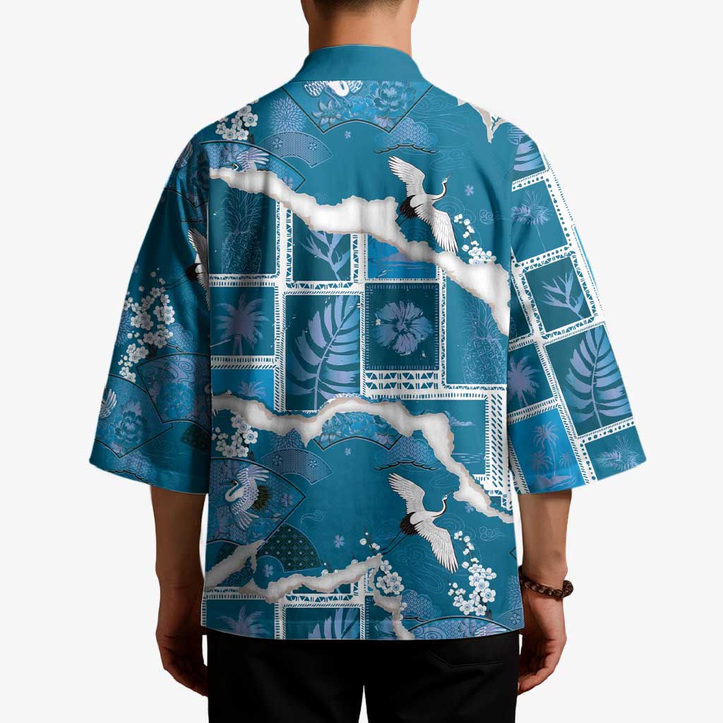 Hawaii Japanese Culture Blue Kimono Spring Cranes Aloha Pattern LT01 - Polynesian Pride