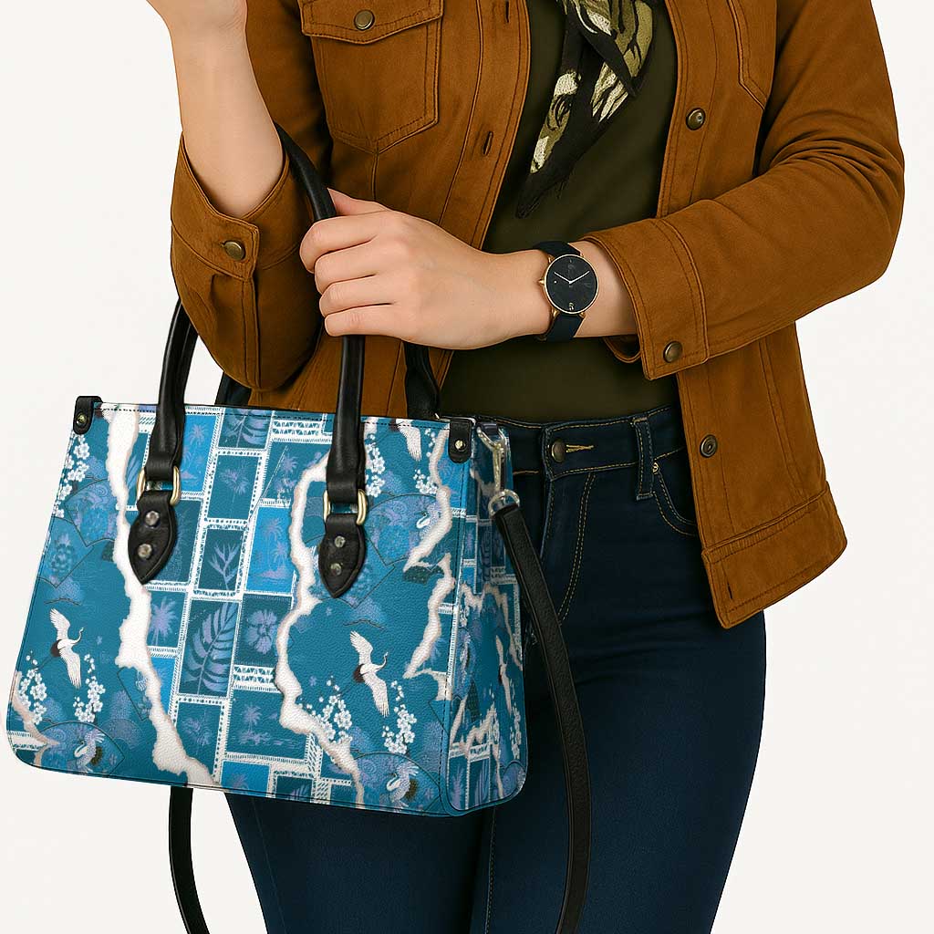 Hawaii Japanese Culture Blue Leather Bag Spring Cranes Aloha Pattern LT01 - Polynesian Pride
