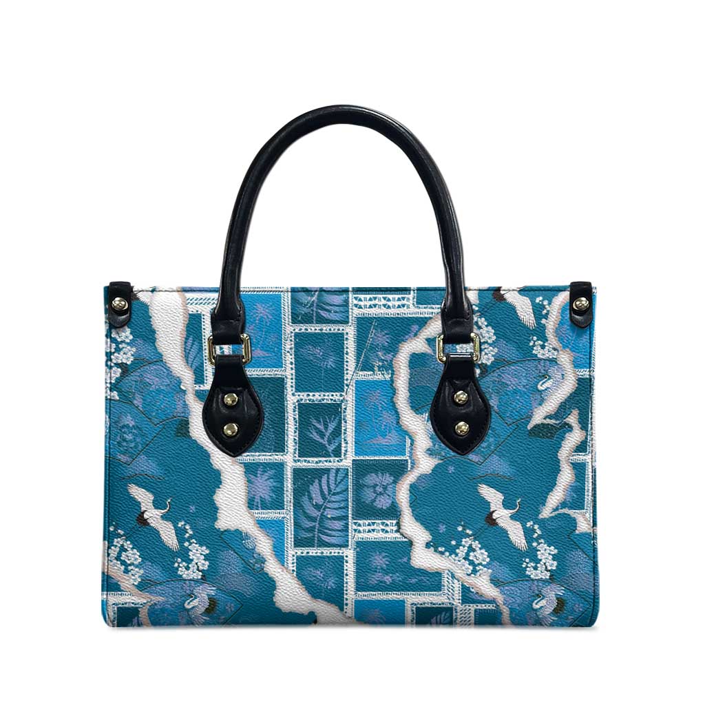 Hawaii Japanese Culture Blue Leather Bag Spring Cranes Aloha Pattern LT01 - Polynesian Pride