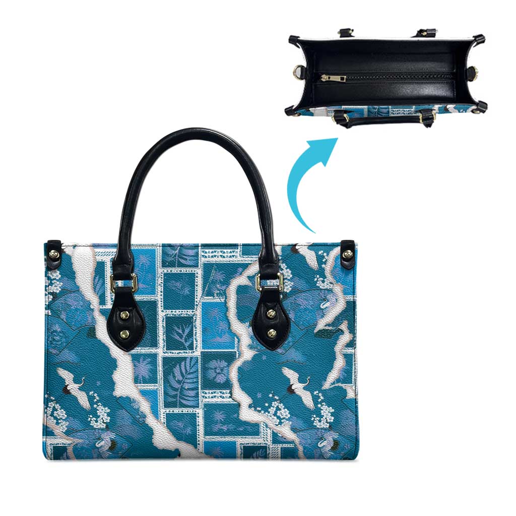 Hawaii Japanese Culture Blue Leather Bag Spring Cranes Aloha Pattern LT01 - Polynesian Pride