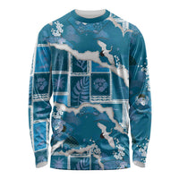 Hawaii Japanese Culture Blue Long Sleeve Shirt Spring Cranes Aloha Pattern LT01 Unisex Blue - Polynesian Pride