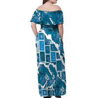 Hawaii Japanese Culture Blue Off Shoulder Maxi Dress Spring Cranes Aloha Pattern LT01 - Polynesian Pride