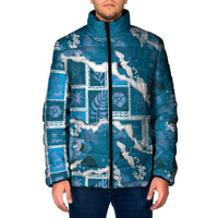 Hawaii Japanese Culture Blue Padded Jacket Spring Cranes Aloha Pattern LT01 Men Blue - Polynesian Pride