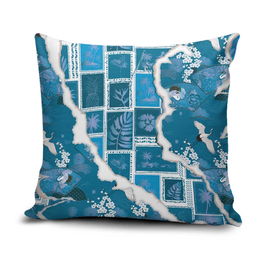Hawaii Japanese Culture Blue Pillow Cover Spring Cranes Aloha Pattern LT01 Blue - Polynesian Pride