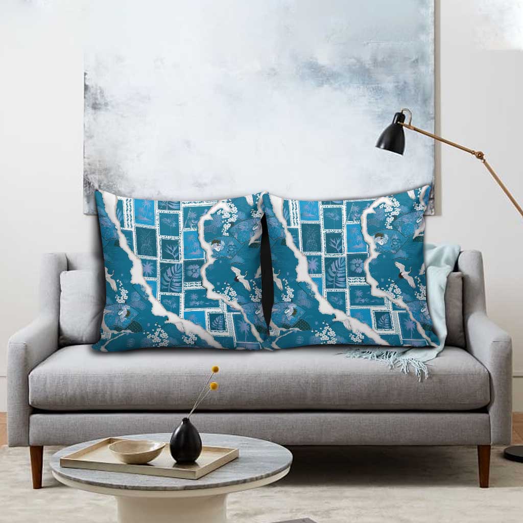 Hawaii Japanese Culture Blue Pillow Cover Spring Cranes Aloha Pattern LT01 - Polynesian Pride