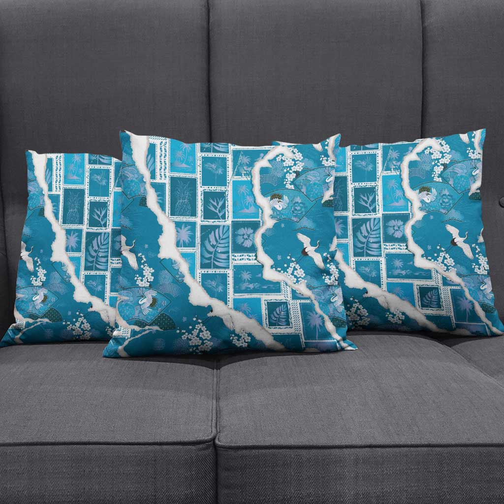 Hawaii Japanese Culture Blue Pillow Cover Spring Cranes Aloha Pattern LT01 - Polynesian Pride