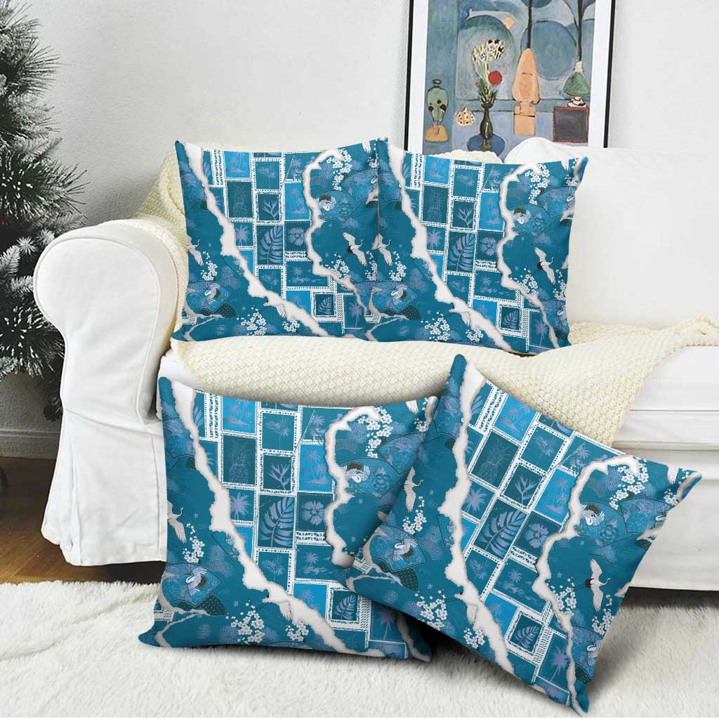 Hawaii Japanese Culture Blue Pillow Cover Spring Cranes Aloha Pattern LT01 - Polynesian Pride