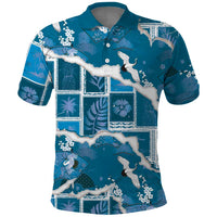 Hawaii Japanese Culture Blue Polo Shirt Spring Cranes Aloha Pattern LT01 Blue - Polynesian Pride