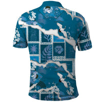 Hawaii Japanese Culture Blue Polo Shirt Spring Cranes Aloha Pattern LT01 - Polynesian Pride