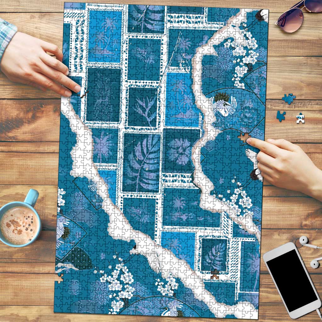 Hawaii Japanese Culture Blue Puzzle Spring Cranes Aloha Pattern LT01 Blue - Polynesian Pride
