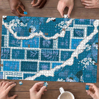 Hawaii Japanese Culture Blue Puzzle Spring Cranes Aloha Pattern LT01 - Polynesian Pride