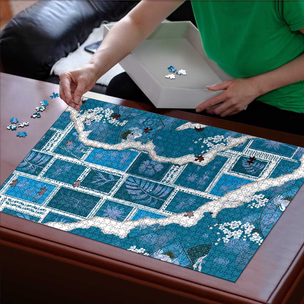 Hawaii Japanese Culture Blue Puzzle Spring Cranes Aloha Pattern LT01 - Polynesian Pride