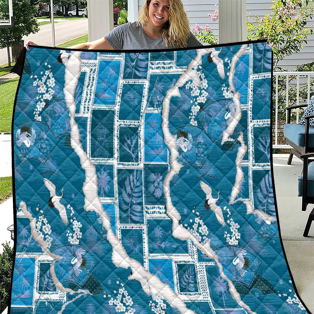 Hawaii Japanese Culture Blue Quilt Spring Cranes Aloha Pattern LT01 Blue - Polynesian Pride