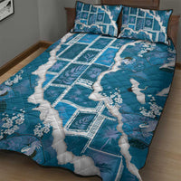 Hawaii Japanese Culture Blue Quilt Bed Set Spring Cranes Aloha Pattern LT01 - Polynesian Pride