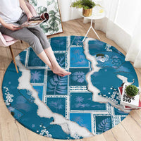 Hawaii Japanese Culture Blue Round Carpet Spring Cranes Aloha Pattern LT01 - Polynesian Pride