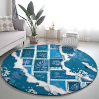 Hawaii Japanese Culture Blue Round Carpet Spring Cranes Aloha Pattern LT01 - Polynesian Pride